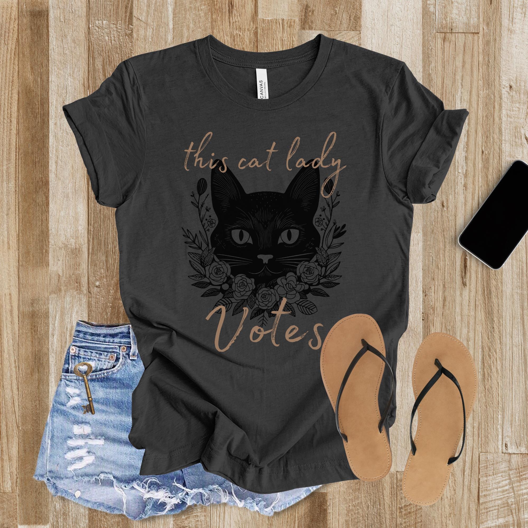 This Cat Lady Votes, crazy kitty ladies shirt, election political animal lover gift, cute lucky black cat botanical unisex Bella+Canvas tee  TD2907N 12