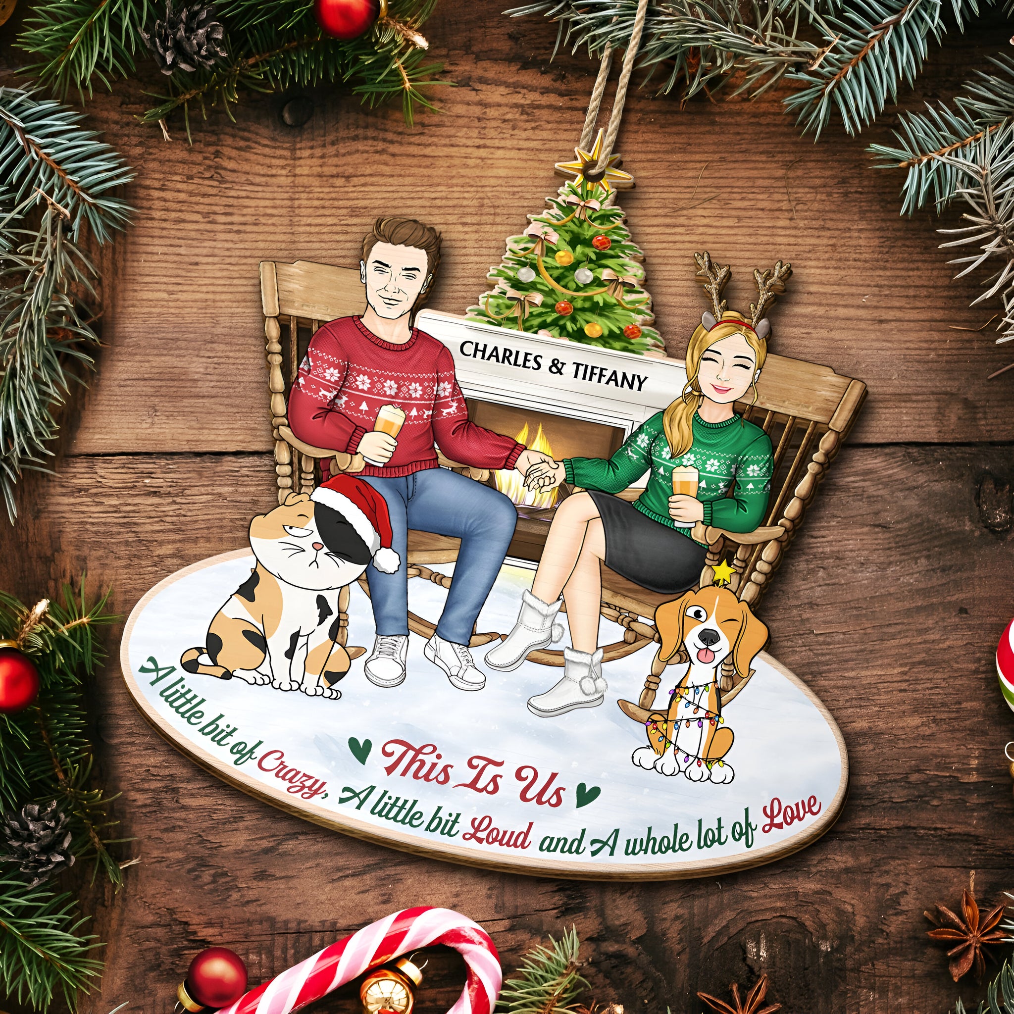 This Is Us Couple And Dogs Cats - Christmas Gift For Pet Lovers And Family - Personalized Wooden Cutout Ornament ORHA24