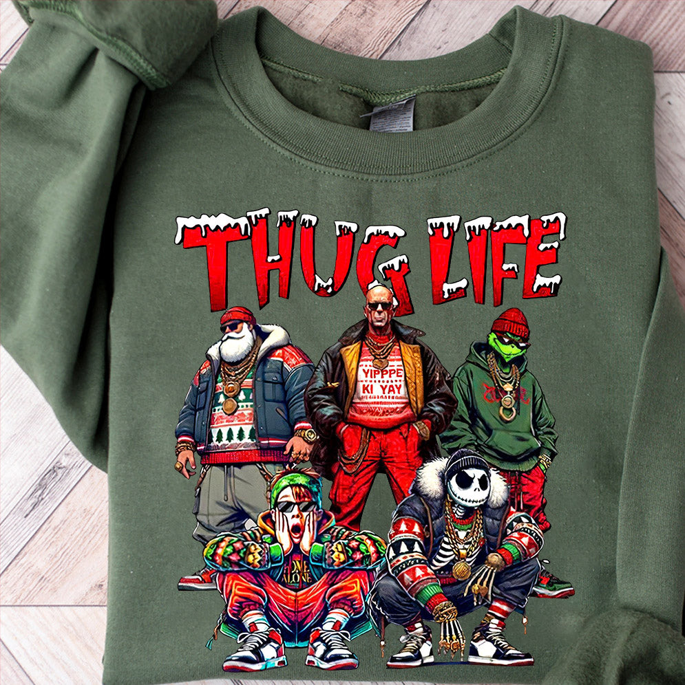 THUGLIFE Christmas Sweatshirt, Christmas Movies Shirt, Friends Gifts for Women Holiday Crewneck Xmas V2, Xmas Graphic Tee