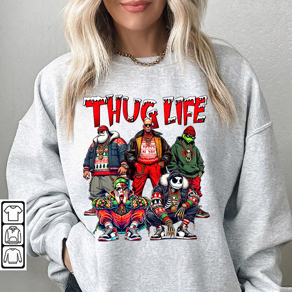 THUGLIFE Christmas Sweatshirt, Christmas Movies Shirt, Friends Gifts for Women Holiday Crewneck Xmas V2, Xmas Graphic Tee