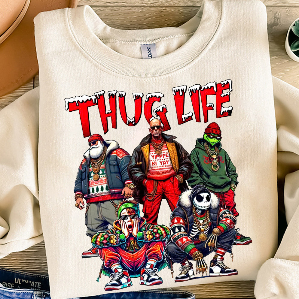 THUGLIFE Christmas Sweatshirt, Christmas Movies Shirt, Friends Gifts for Women Holiday Crewneck Xmas V2, Xmas Graphic Tee