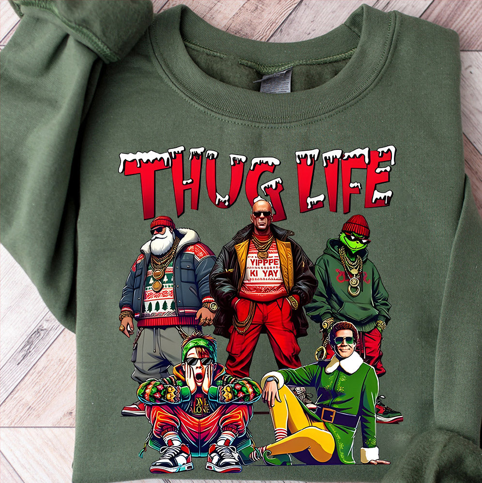 THUGLIFE Christmas Sweatshirt, Christmas Movies Shirt, Friends Gifts for Women Holiday Crewneck Xmas, Xmas Graphic Tee