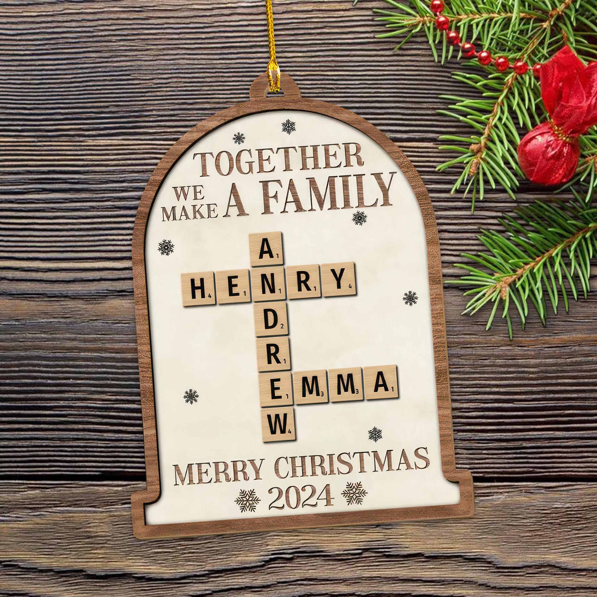 Together We Make A Family Christmas, Personalized Crossword Puzzle Ornament, Custom Family Name Puzzle Ornament, Christmas Tree Decor 2024 OROC24