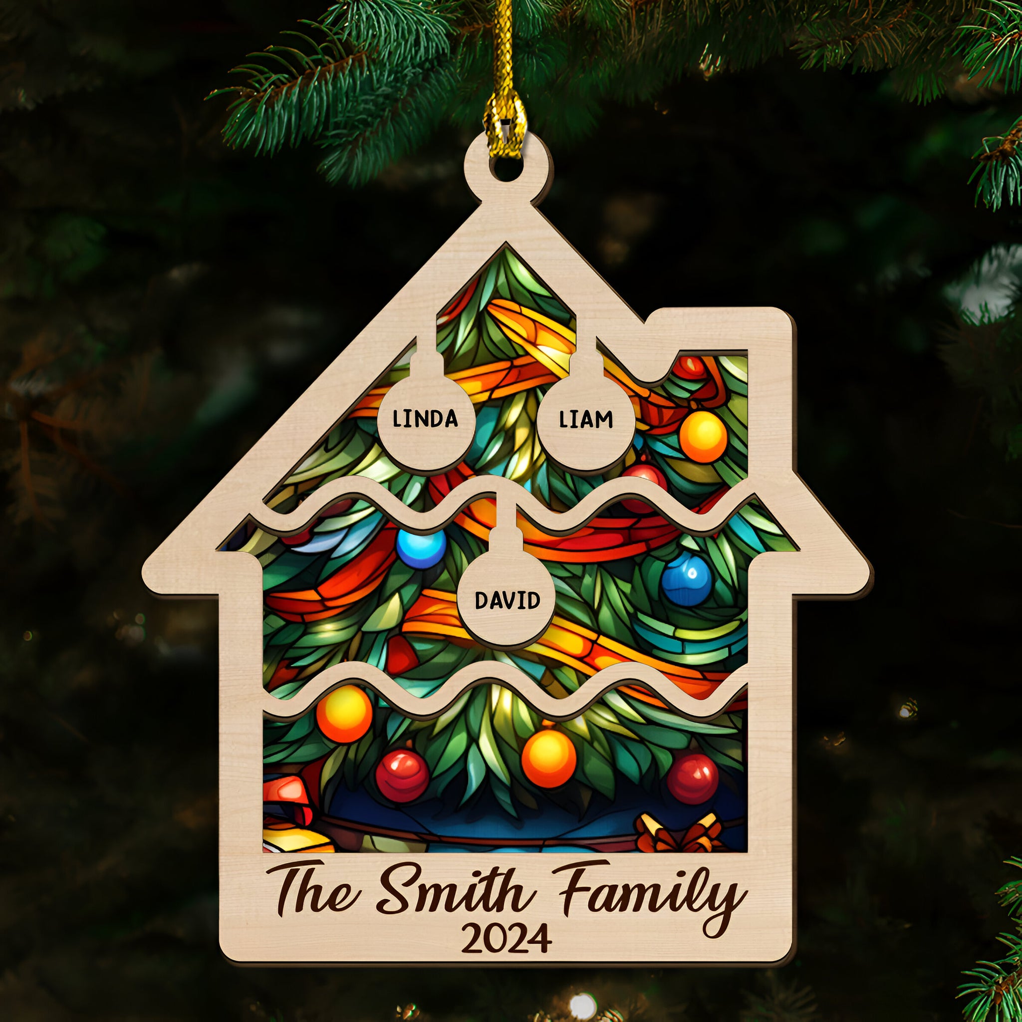 Tree Family Christmas - Personalized Custom 2-layered Wood Ornament ORN0710