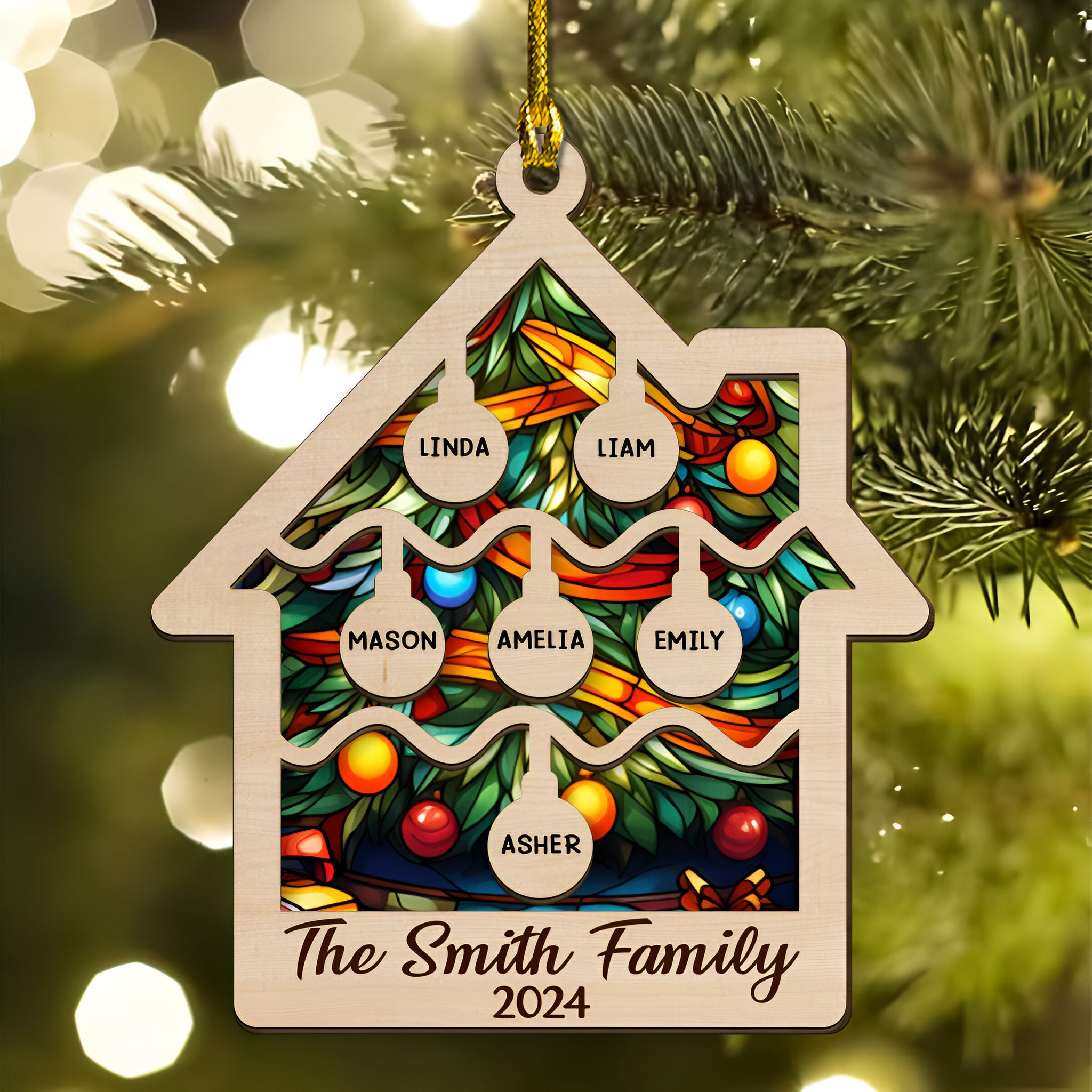 Tree Family Christmas - Personalized Custom 2-layered Wood Ornament ORN0710