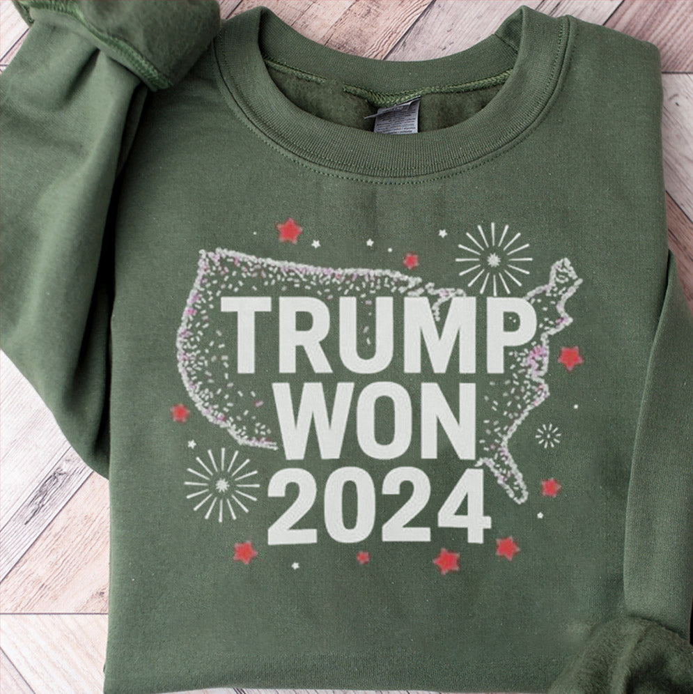 Trump Won 2024 President 47th Fireworks US Map MAGA T-shirt, Sweatshirt, Hoodie And Tanktop