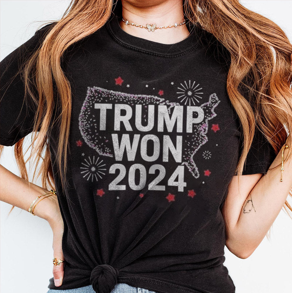 Trump Won 2024 President 47th Fireworks US Map MAGA T-shirt, Sweatshirt, Hoodie And Tanktop