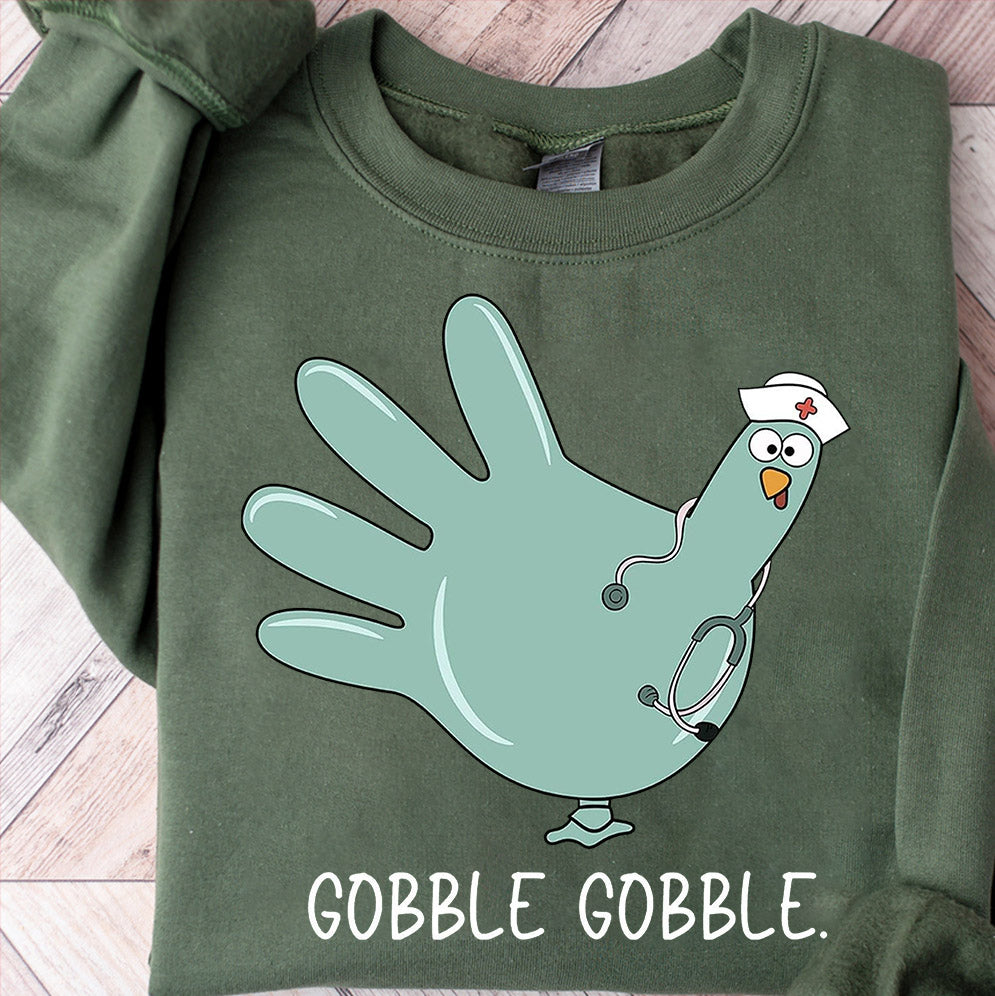 Turkey Glove Nurse Thanksgiving Sweatshirt, Gobble Gobble Nurse Turkey Sweater, Thanksgiving Nurse Shirt, Funny Nurse Thanksgiving Crewneck