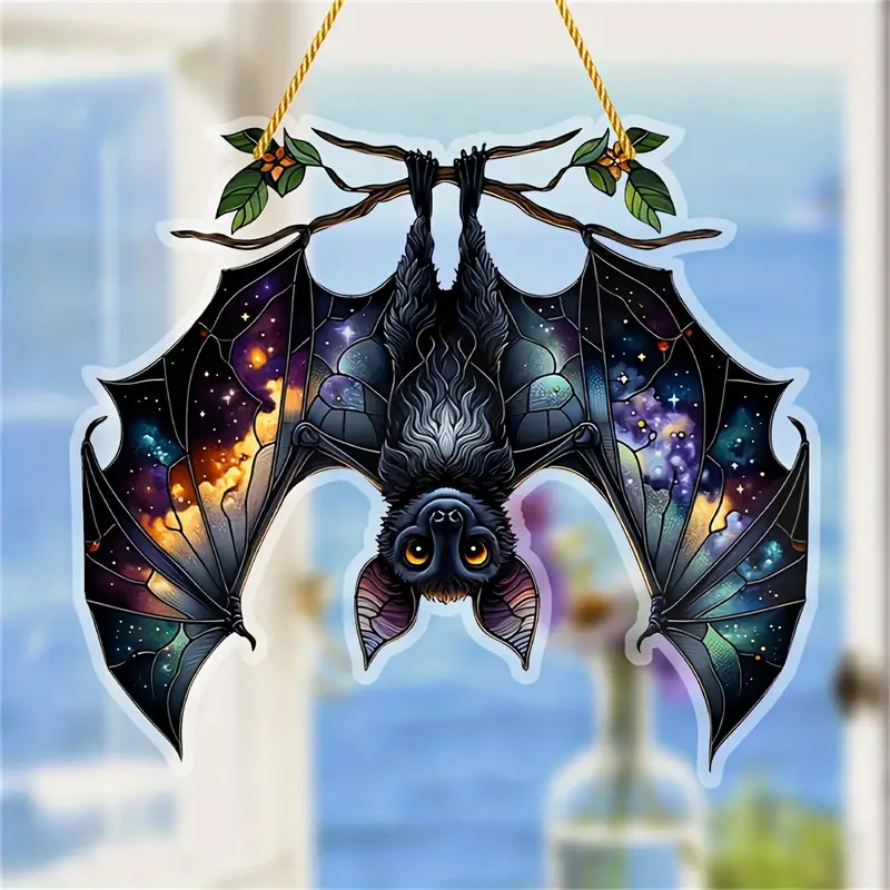 Art Deco Style Acrylic Bat Suncatcher - Cosmic Starry Night Design, Animal Themed Decorative Sign & Plaque, Multipurpose Wall Hanging for Home Decor, Goth Inspired Gift for Women, Housewarming - 1 Piece ORHA2608