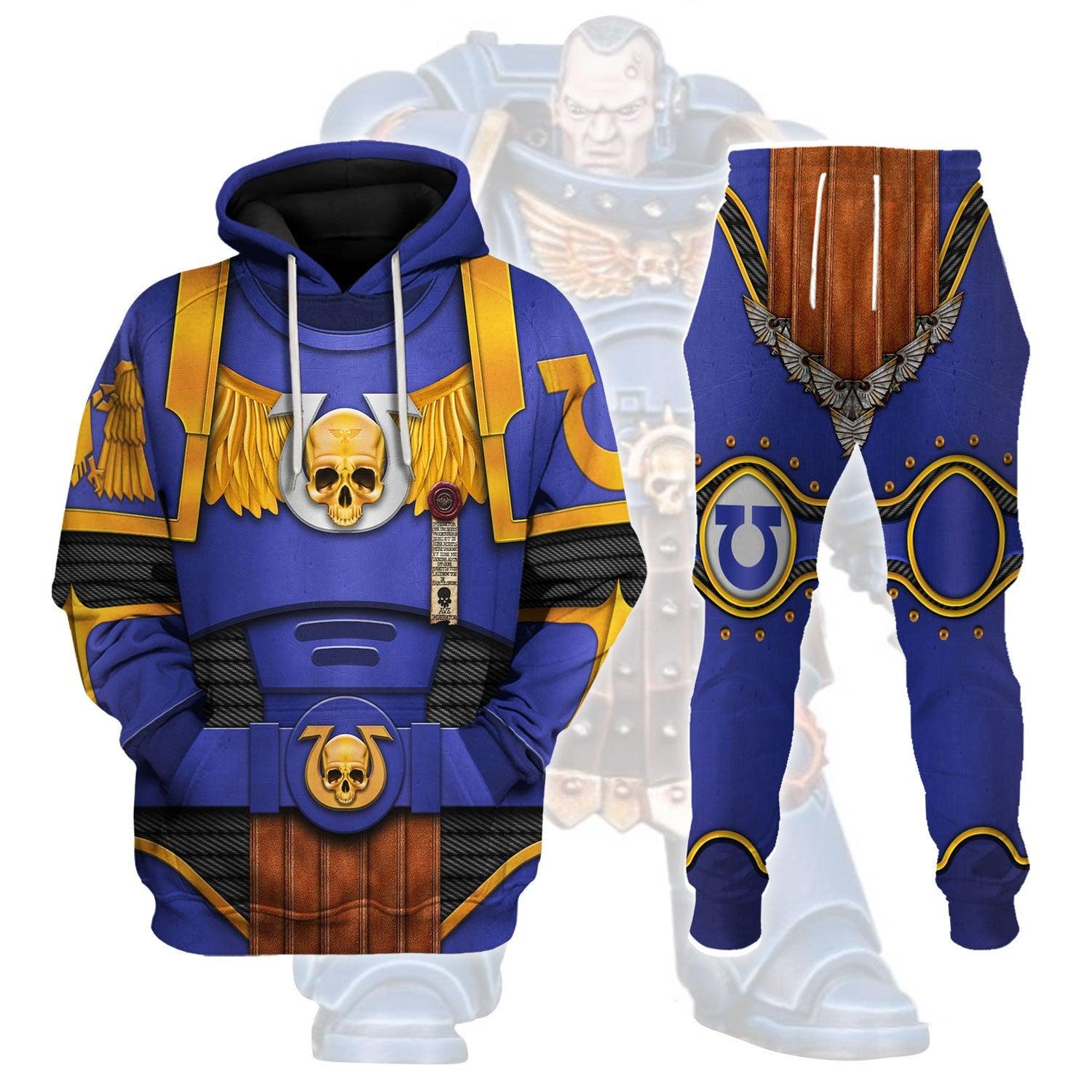 Ultramarines Captain Warhammer Costume Hoodie Jogger,Ultramarines Captain Marines Cosplay 3D Hoodie Pants, Warhammer 3D Tracksuit 