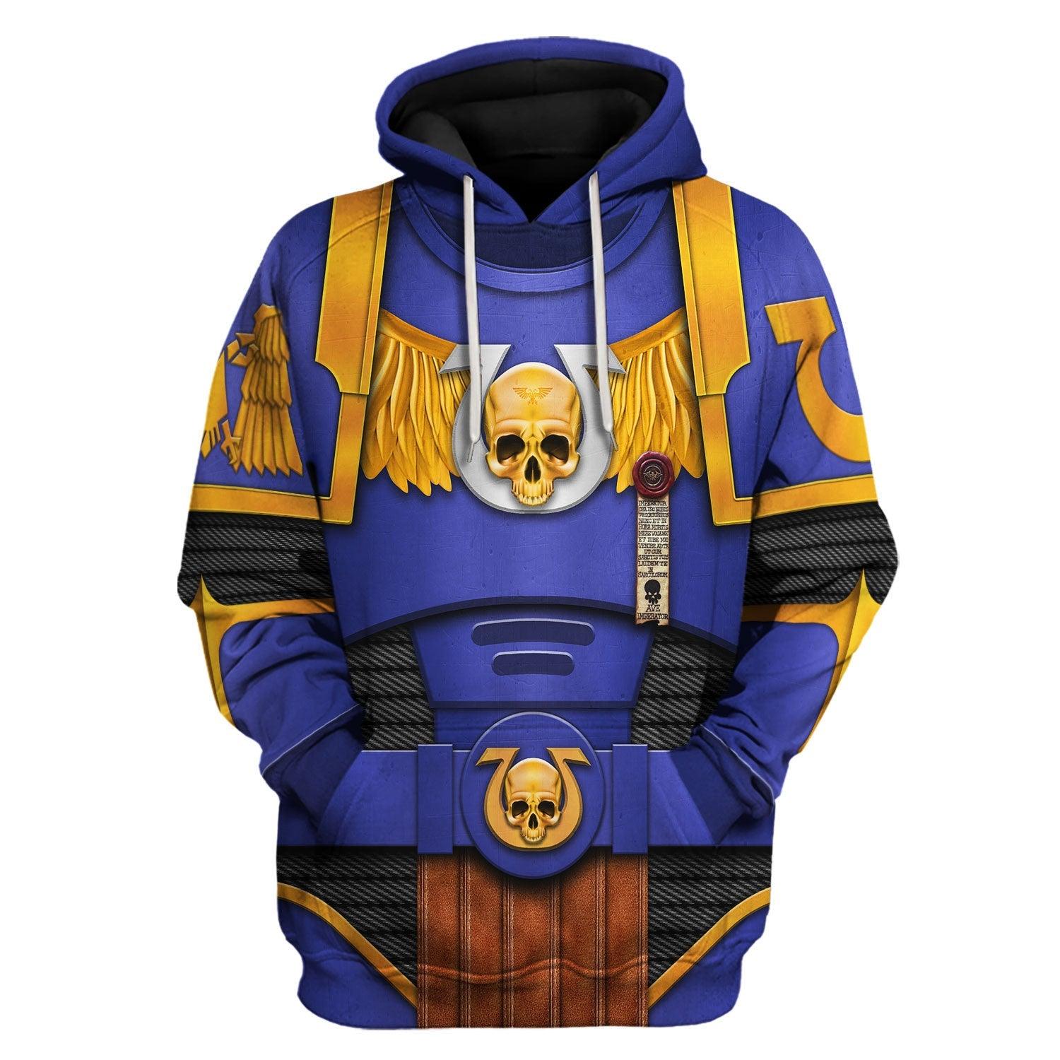 Ultramarines Captain Warhammer Costume Hoodie Jogger,Ultramarines Captain Marines Cosplay 3D Hoodie Pants, Warhammer 3D Tracksuit 