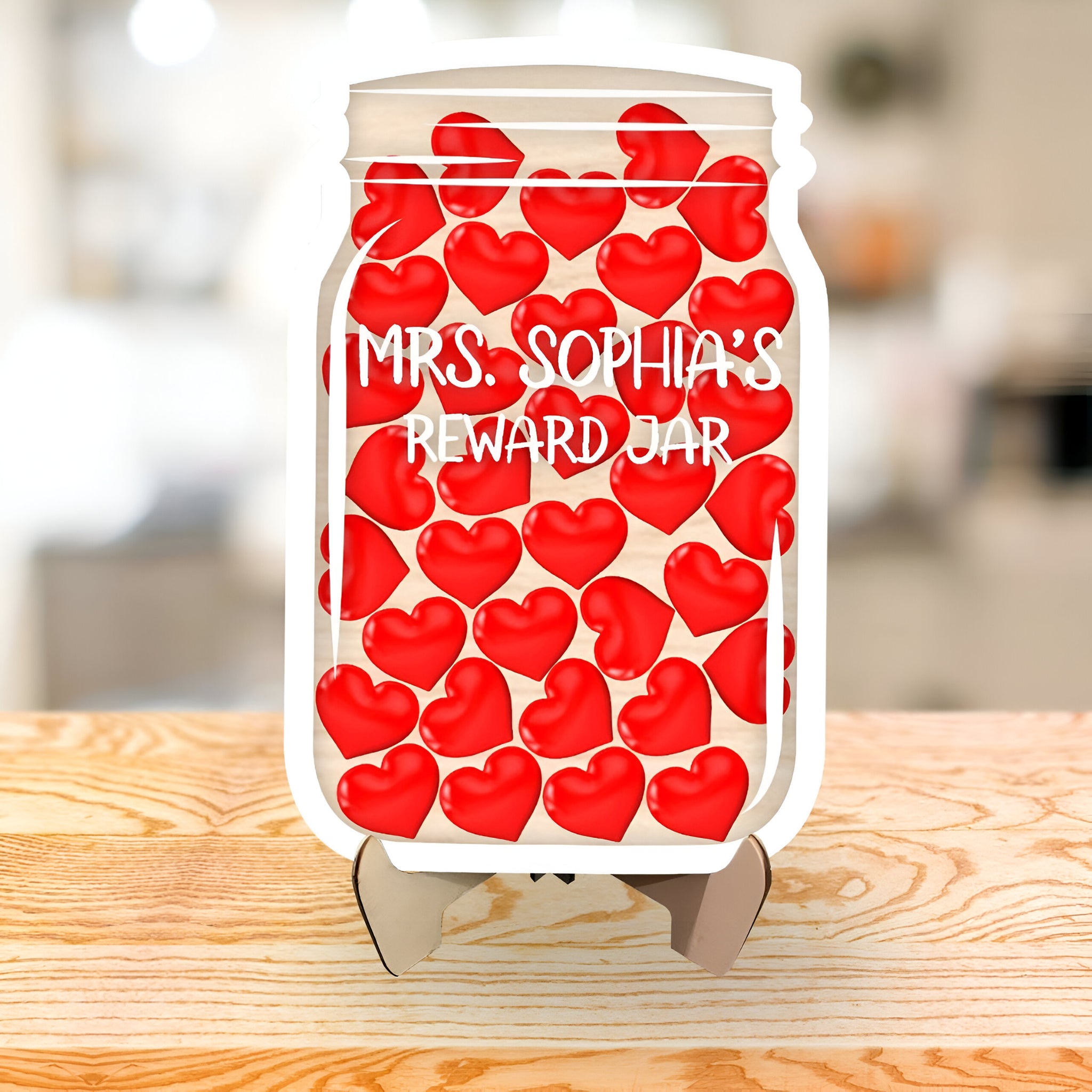 Heart Acrylic Charms Custom Teacher Gift, Personalized Reward Jar 6 Rejar