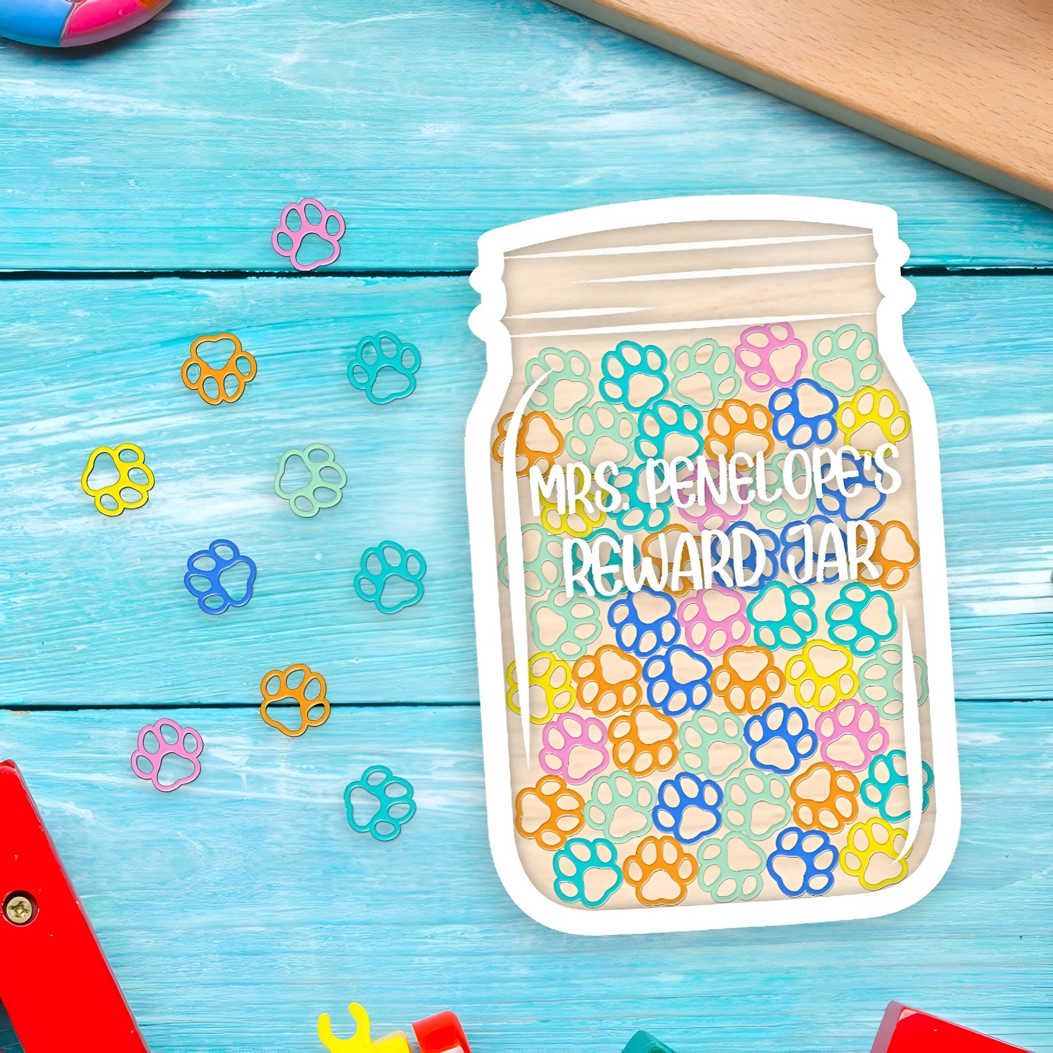 Personalized Reward Jar For Classroom With Dog Paw Acrylic Charms , Custom Teacher Gift 1 Rejar