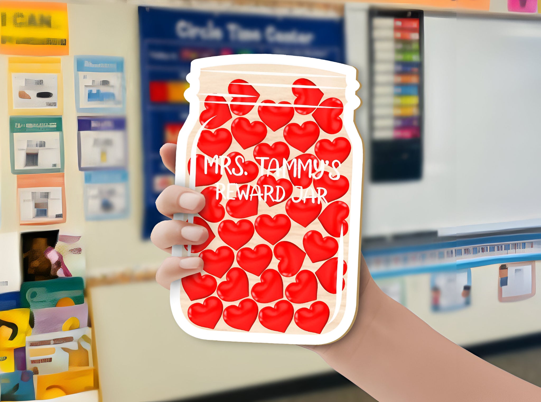 Heart Acrylic Charms Custom Teacher Gift, Personalized Reward Jar 6 Rejar
