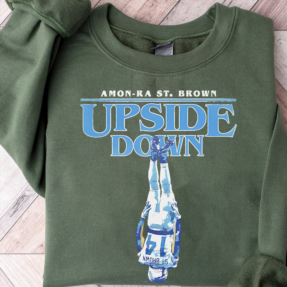 Upside Down Amon-Ra St. Brown Detroit Lions football T-Shirt, Sweatshirt, Hoodie, Lions Fan Gift, Cotton Tee Shirt