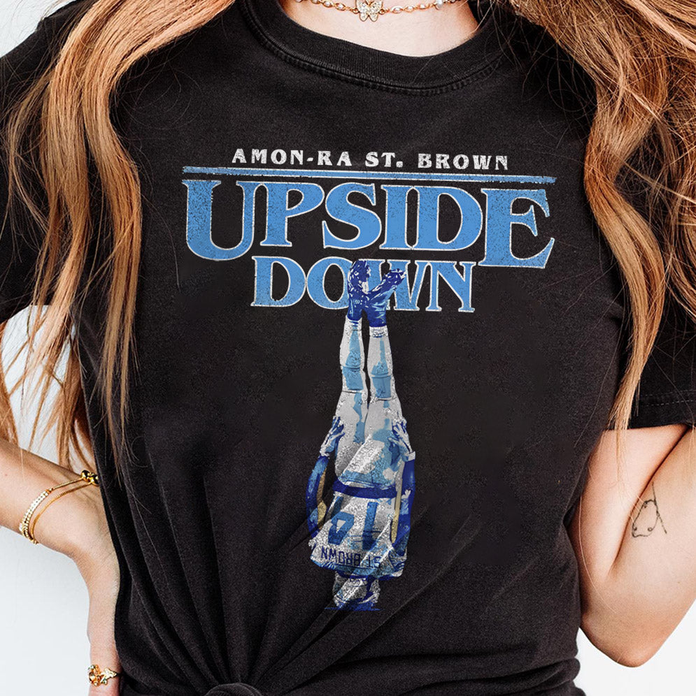 Upside Down Amon-Ra St. Brown Detroit Lions football T-Shirt, Sweatshirt, Hoodie, Lions Fan Gift, Cotton Tee Shirt