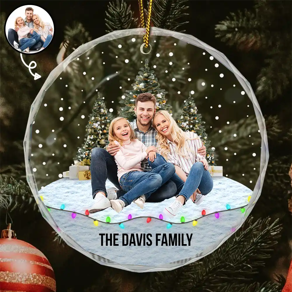 Custom Photo Family Friends Snow - Personalized Circle Glass Ornament ORNA1210
