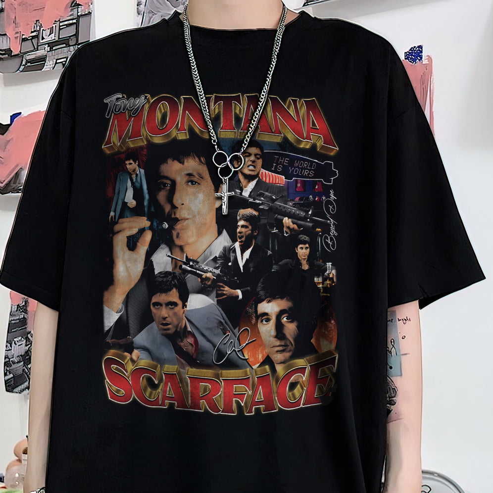 Vintage 90s Graphic Tony Montana ScarfaceShirt - Tony Montana Scarface T-Shirt - American Professional Wrestler Tee For Man and Woman Unisex T-Shirt VT8AU8