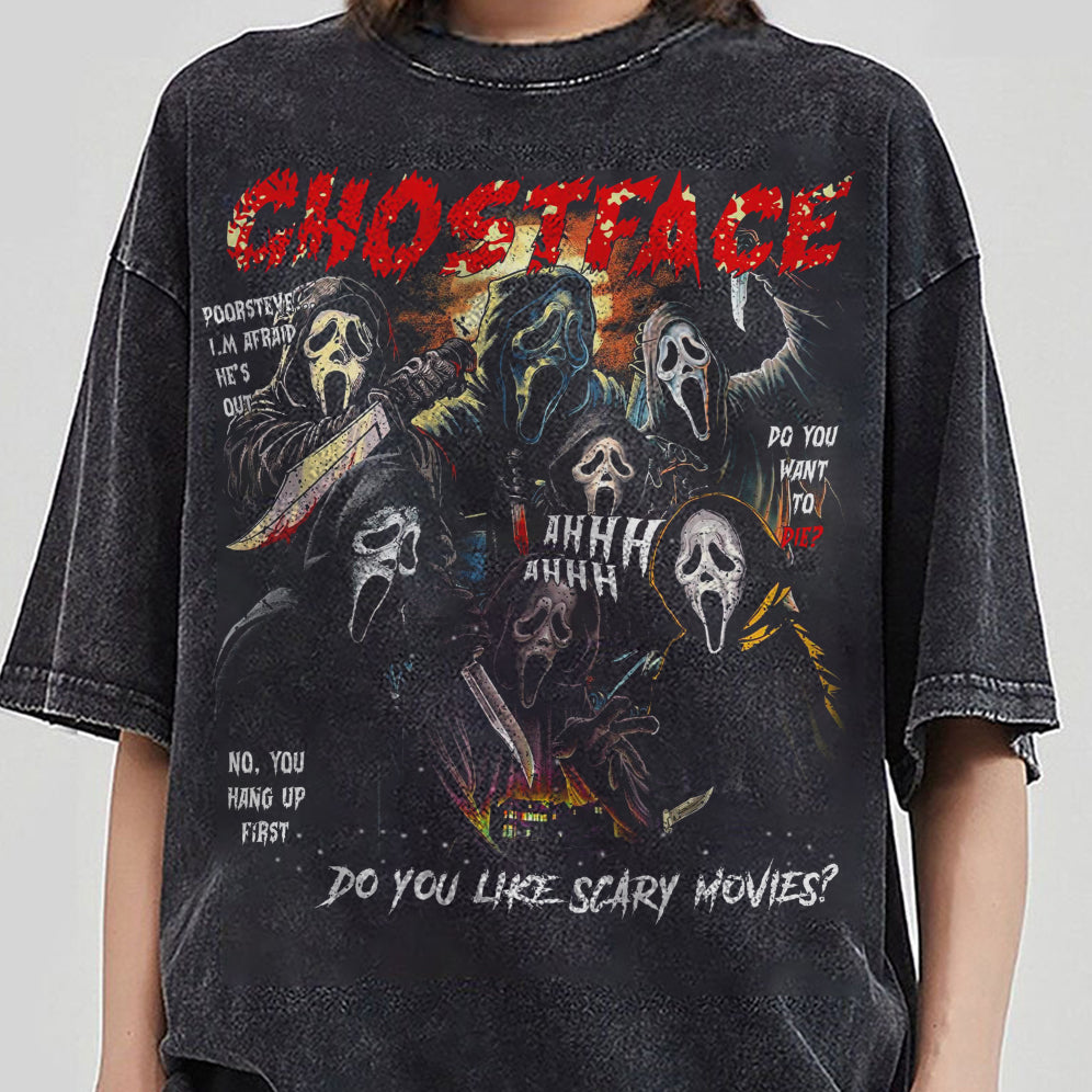 Vintage 90s Halloween Scream Sweatshirt, Comfort Color,  Do You Want To Die Shirt, Do You Like Scary Movies Sweatshirt, Ghost Face Hoodie