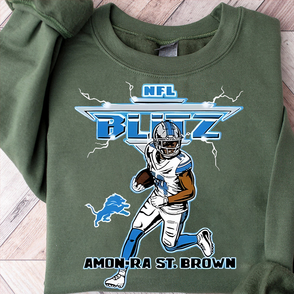 Vintage Amon-Ra St. Brown Blitz Detroit Lions T-Shirt, Perfect Gift for Lions Fans, Detroit Football