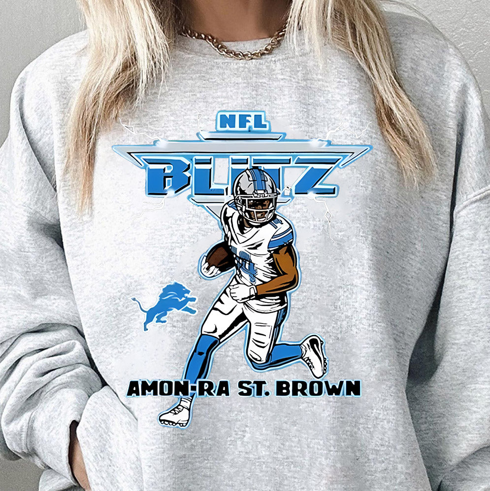 Vintage Amon-Ra St. Brown Blitz Detroit Lions T-Shirt, Perfect Gift for Lions Fans, Detroit Football