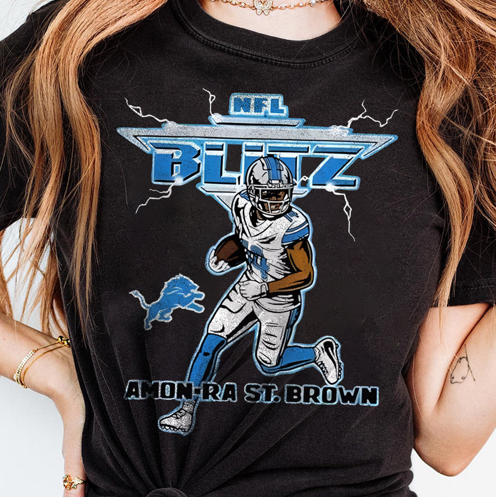 Vintage Amon-Ra St. Brown Blitz Detroit Lions T-Shirt, Perfect Gift for Lions Fans, Detroit Football