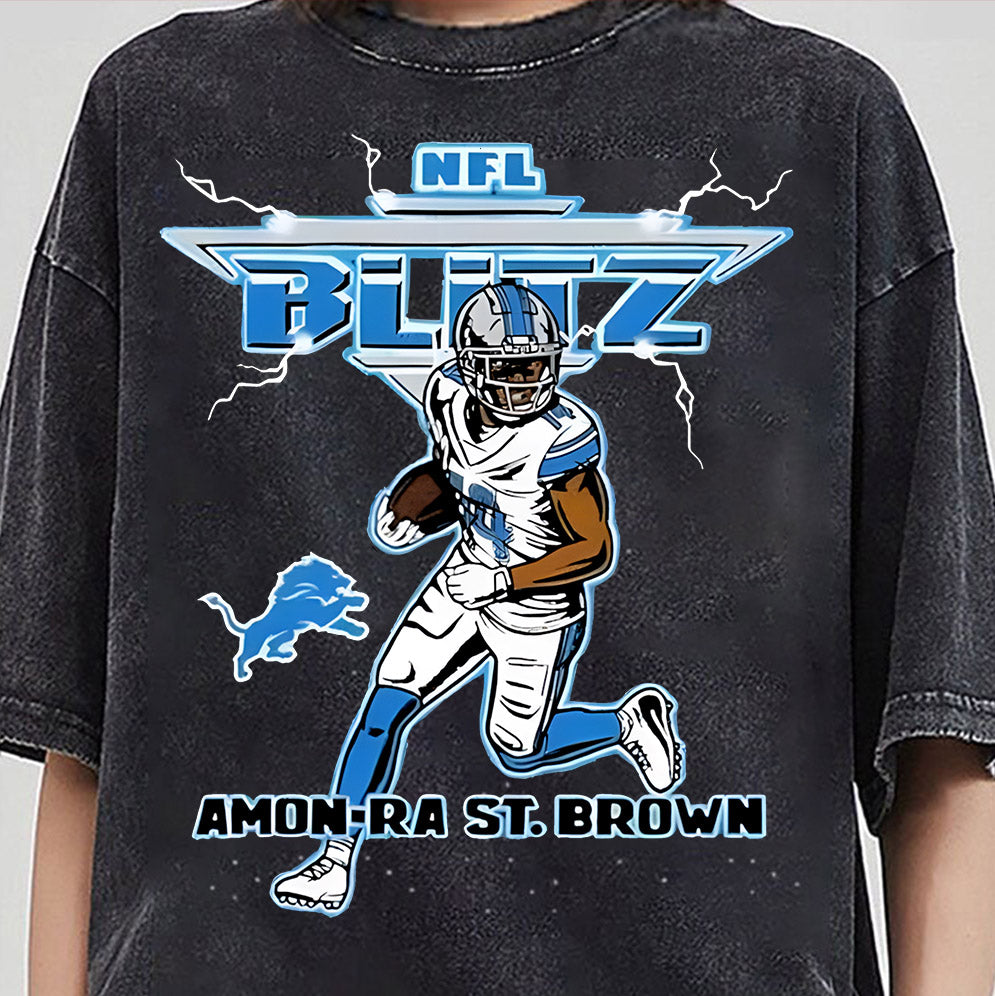 Vintage Amon-Ra St. Brown Blitz Detroit Lions T-Shirt, Perfect Gift for Lions Fans, Detroit Football