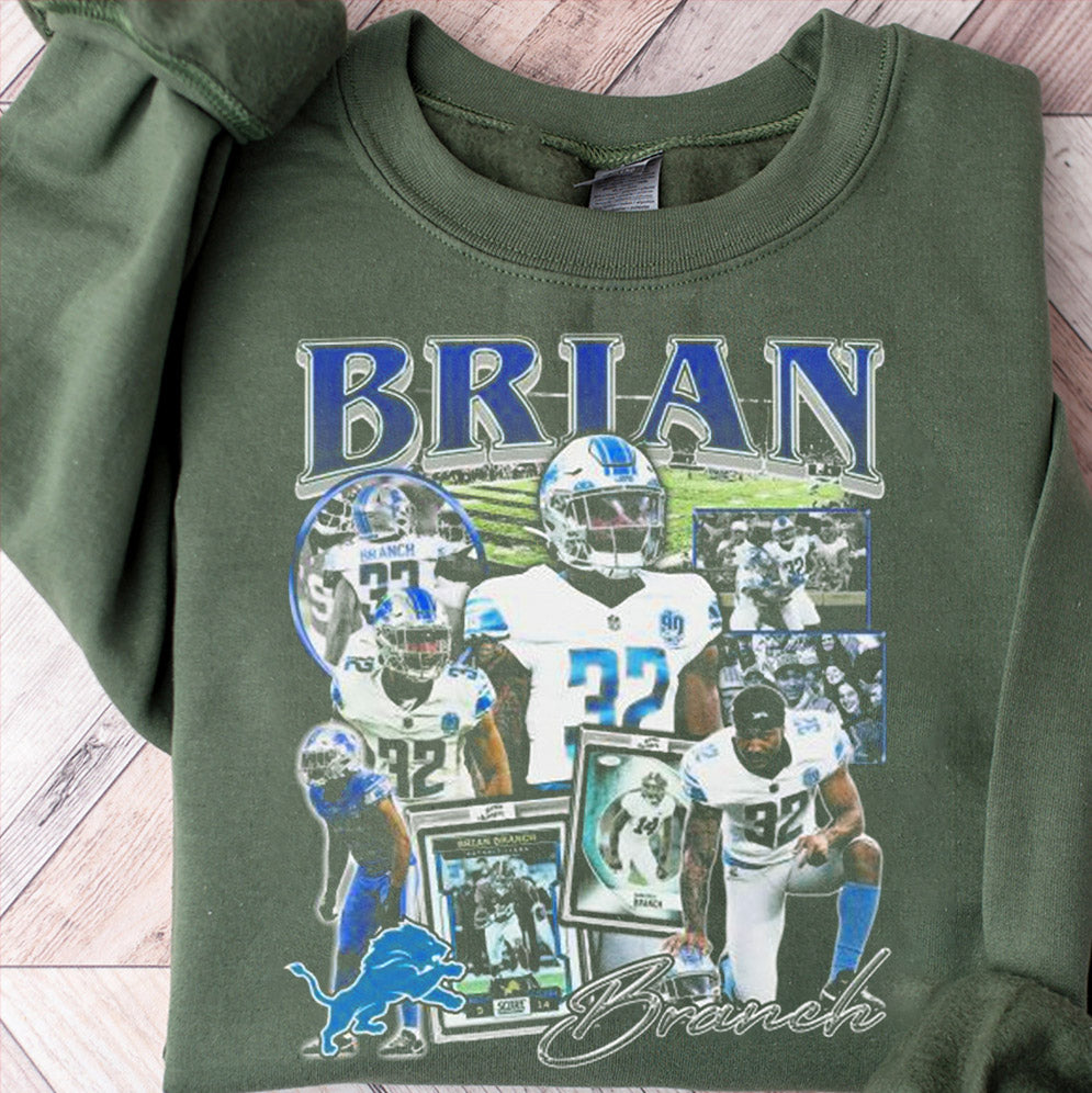 Vintage Brian Branch Detroit Lions, Vintage Sports Shirt, Lions Fan Gift, Cotton Tee Shirt, Brian Branch 90s Shirt