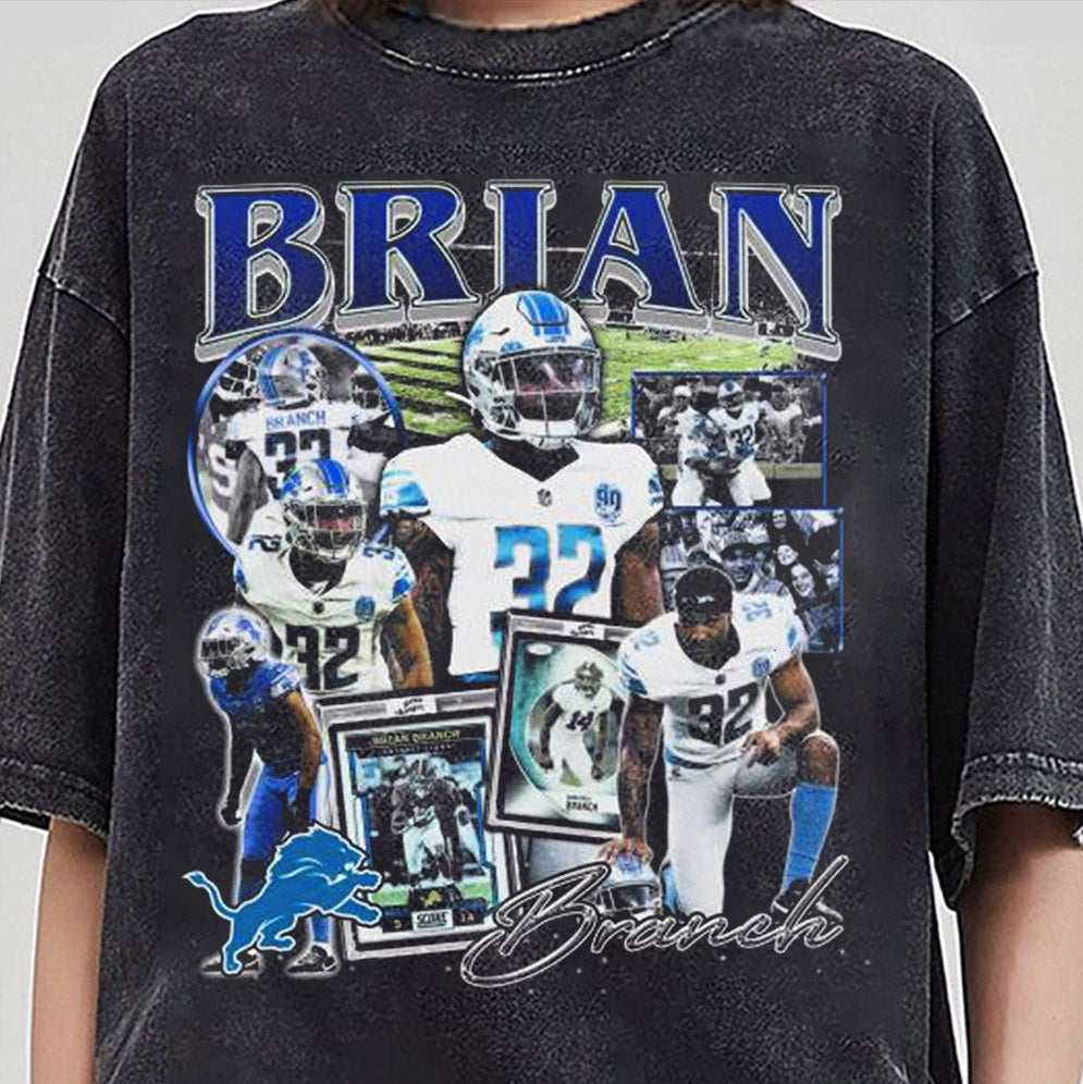 Vintage Brian Branch Detroit Lions, Vintage Sports Shirt, Lions Fan Gift, Cotton Tee Shirt, Brian Branch 90s Shirt