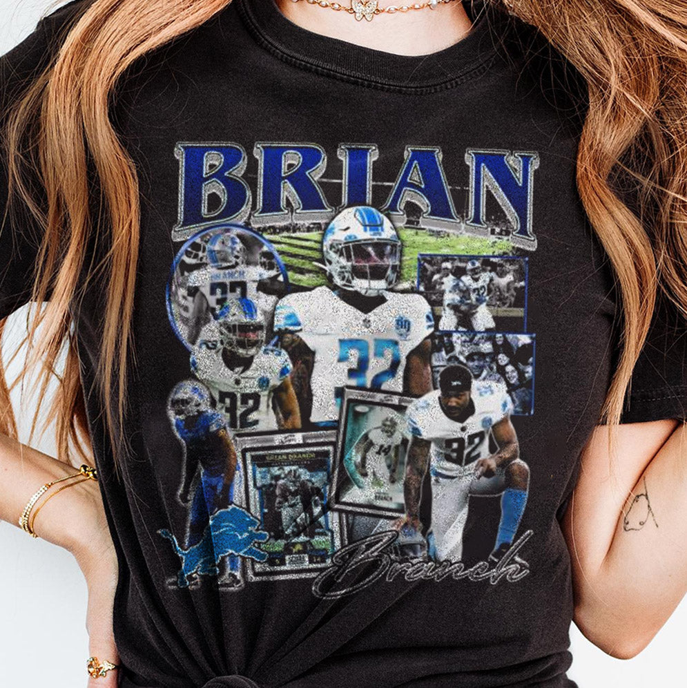 Vintage Brian Branch Detroit Lions, Vintage Sports Shirt, Lions Fan Gift, Cotton Tee Shirt, Brian Branch 90s Shirt