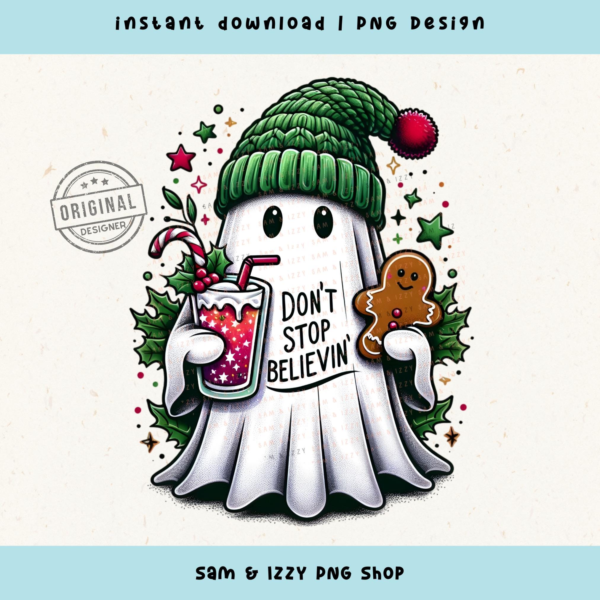 Vintage Christmas Ghost PNG for Retro Coffee Decor & Halloween Fun, Holiday PNG, Boojee Ghost - Spooky Holiday Decor, Christmas Trending Png SCU