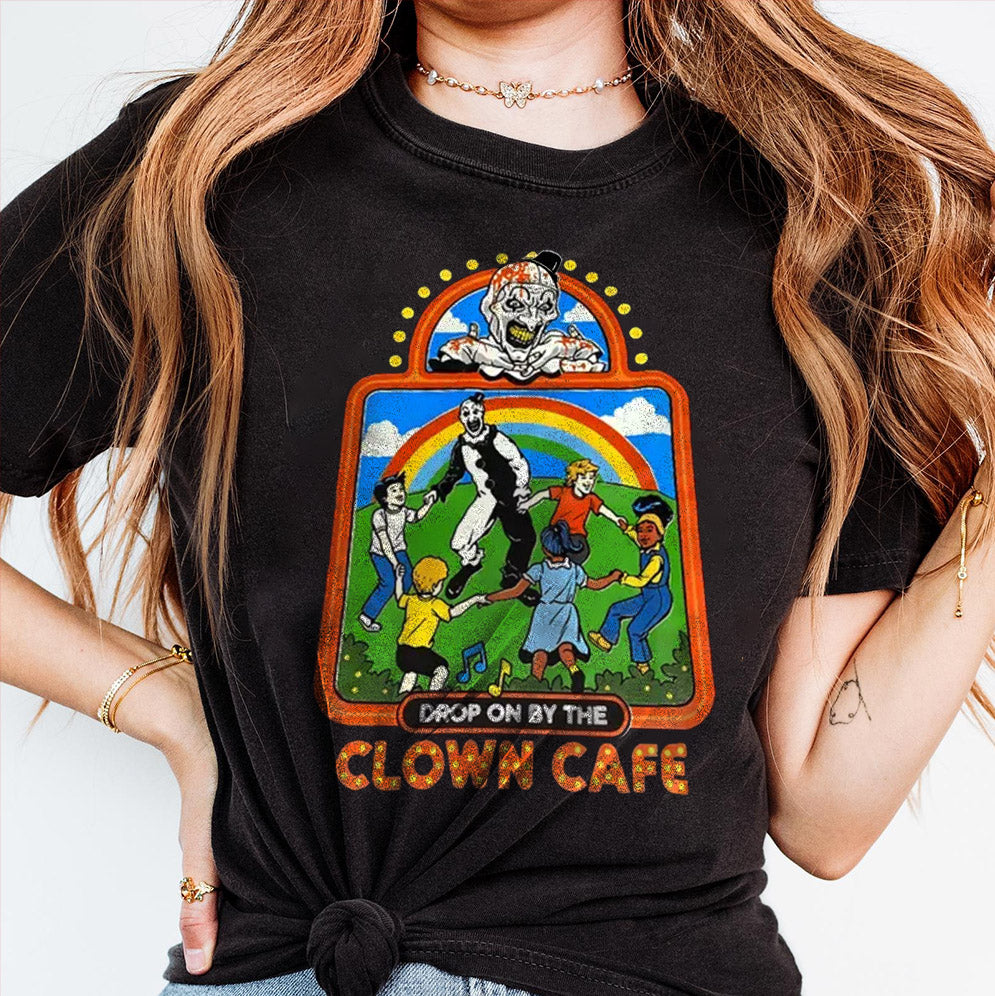 Vintage Creepy Terrifier Children Tee Art Clown Cafe Horror Movie Unisex Halloween Gift T-Shirt Graphic Unique Costume Party Killer Slasher Classic