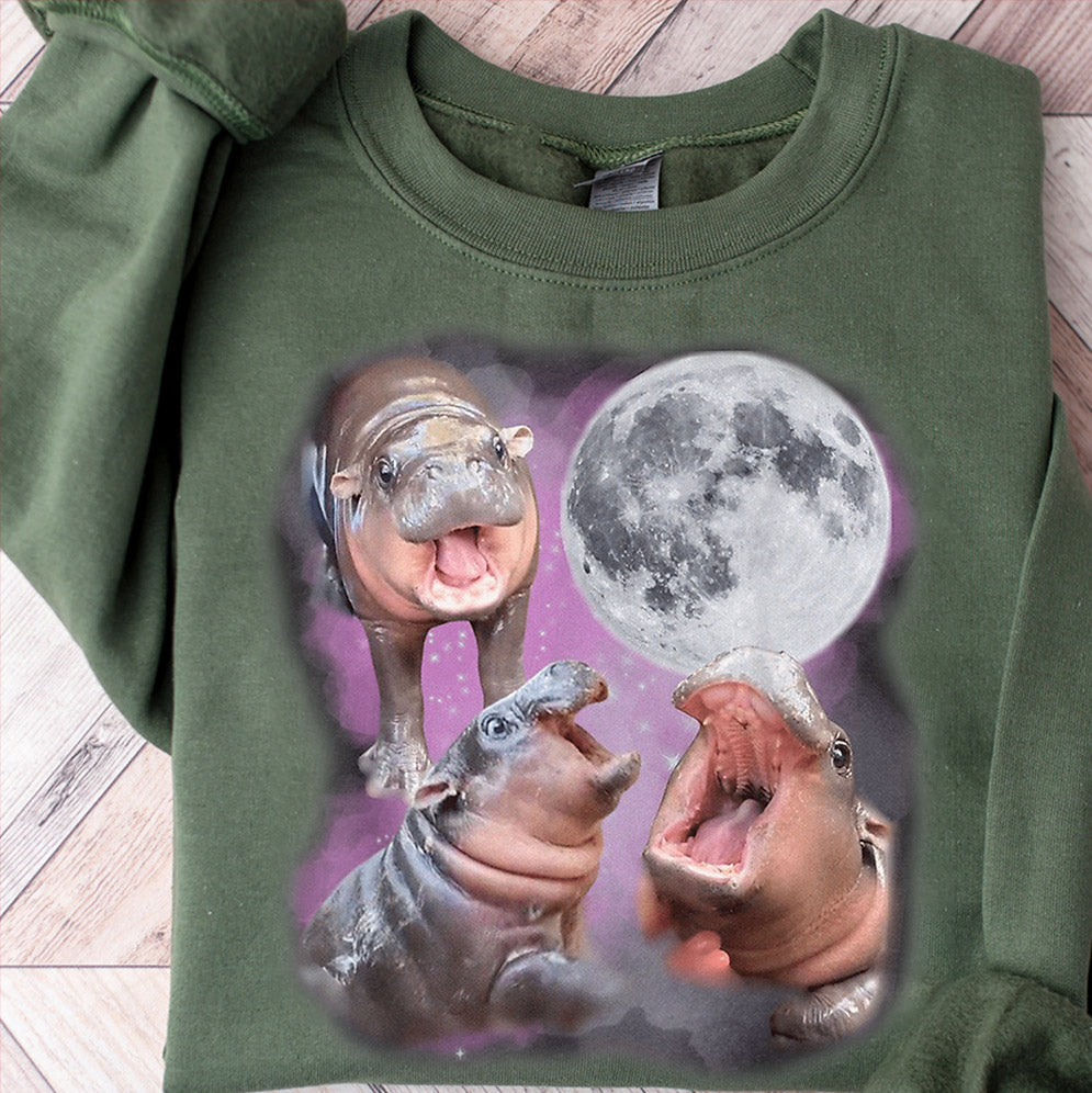 Vintage Moo Deng With The Moon Shirt, Moo Deng Shirt, Cute Baby Hippo Moo Deng Bouncy Pig in Thai Hippopotamus Shirt, Hippo Lover