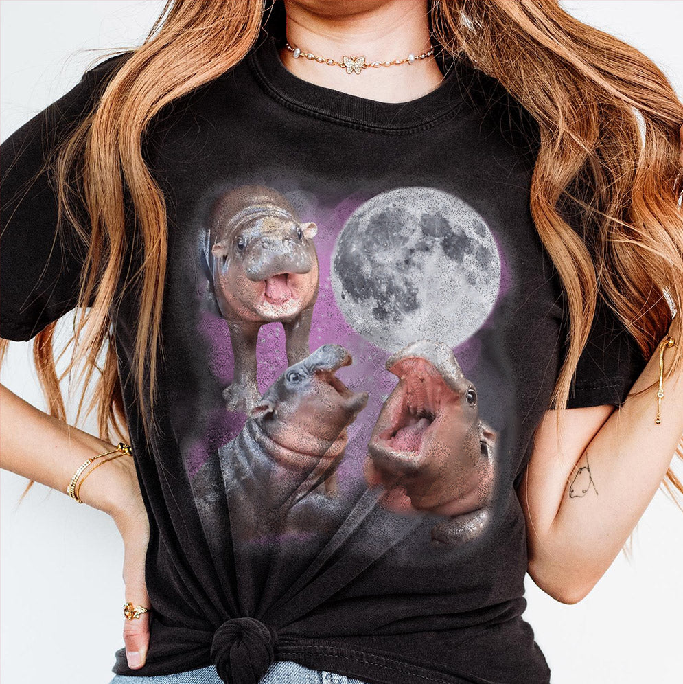 Vintage Moo Deng With The Moon Shirt, Moo Deng Shirt, Cute Baby Hippo Moo Deng Bouncy Pig in Thai Hippopotamus Shirt, Hippo Lover