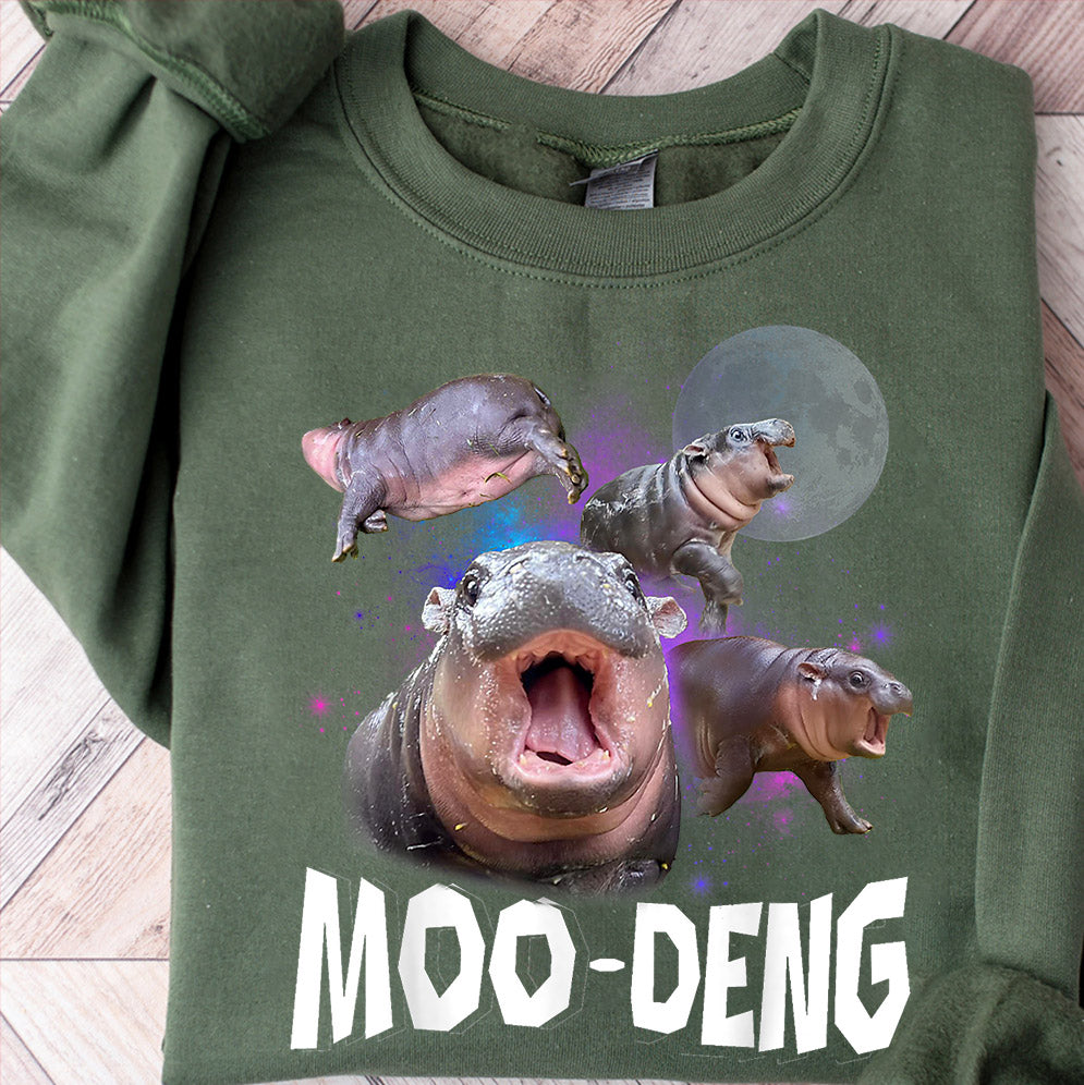 Vintage Moo Deng With The Moon Shirt V2, Moo Deng Shirt, Cute Baby Hippo Moo Deng Bouncy Pig in Thai Hippopotamus Shirt, Hippo Lover