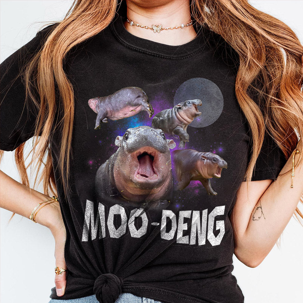 Vintage Moo Deng With The Moon Shirt V2, Moo Deng Shirt, Cute Baby Hippo Moo Deng Bouncy Pig in Thai Hippopotamus Shirt, Hippo Lover