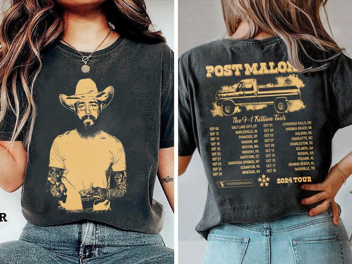 Vintage Post Malone 2side Shirt, Malone Rap Music Merch Shirt,  Post Malone F1 Trillion Tour Shirt, Posty Rapper Gift For Fans Shirt msich