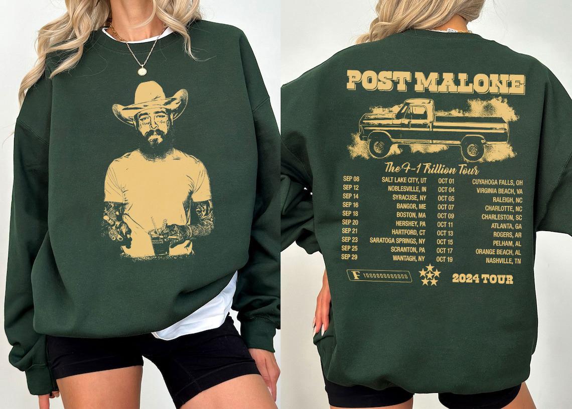 Vintage Post Malone 2side Shirt, Malone Rap Music Merch Shirt,  Post Malone F1 Trillion Tour Shirt, Posty Rapper Gift For Fans Shirt msich