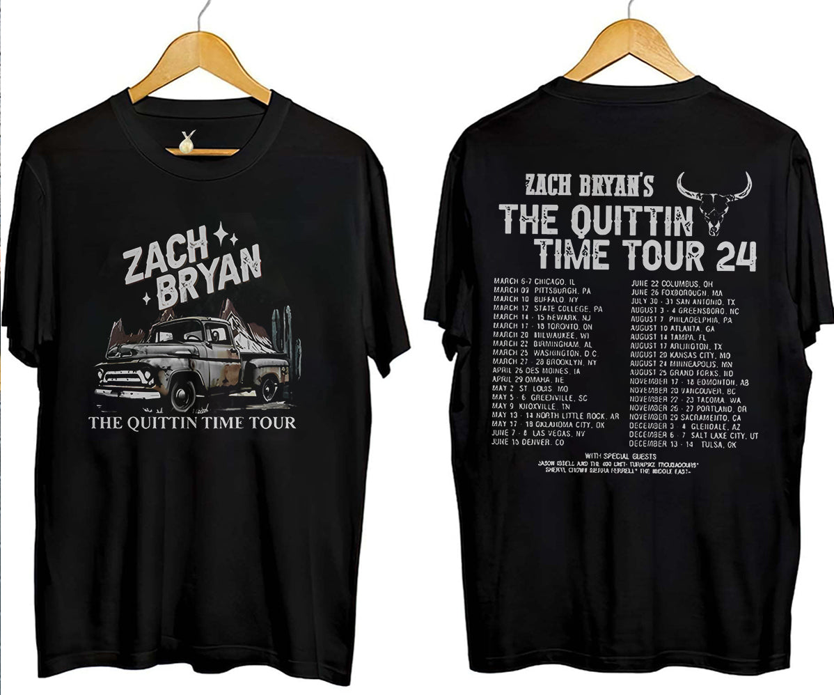 Vintage Zach Bryan Music 2side Hoodie, 2 Side Zach Bryan The Quittin Time Tour 2024 Merch Tee Graphic Sweatshirt, Zach Bryan Concert 2024