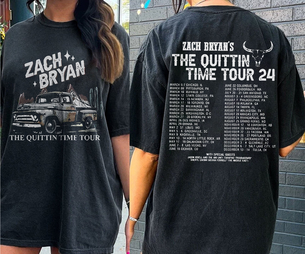 Vintage Zach Bryan Music 2side Hoodie, 2 Side Zach Bryan The Quittin Time Tour 2024 Merch Tee Graphic Sweatshirt, Zach Bryan Concert 2024