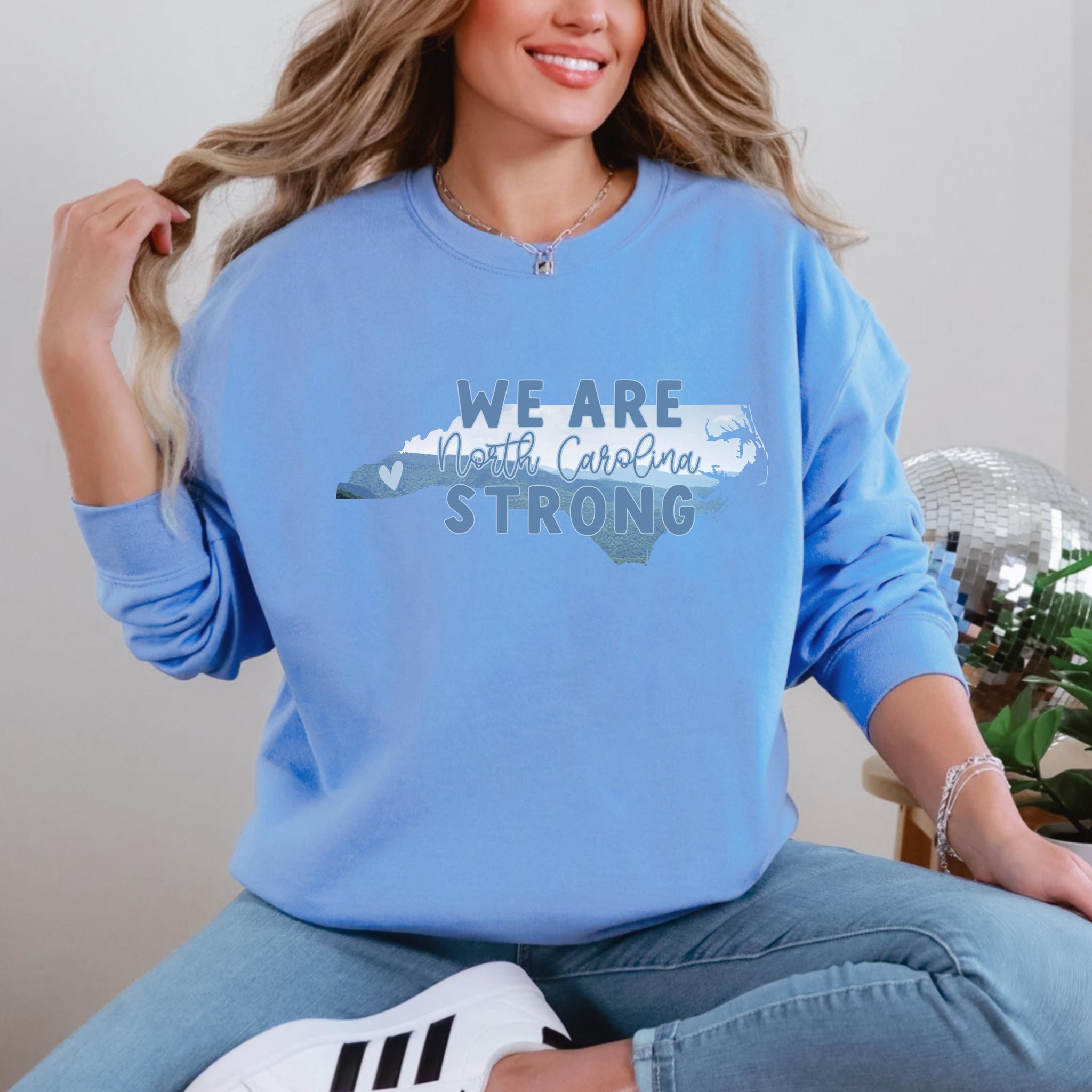 We are North Carolina Strong Shirt  Support WNC  Hurricane Helene Relief  NC Mountains  Blue Ridge  Gildan Crewneck Sweatshirt TMC