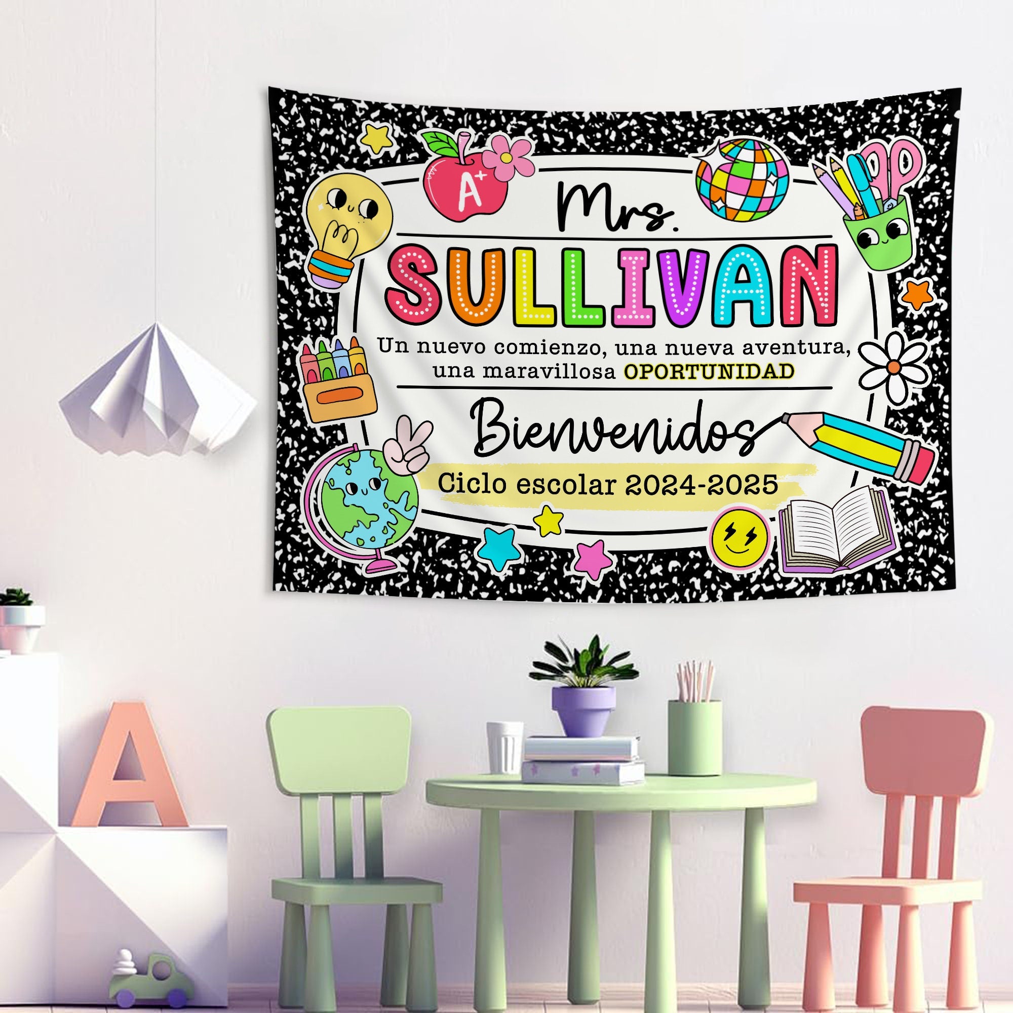 Welcome Classroom Wall Tapestry, Classroom Decor, Spanish Teacher Name Classroom Banner, Maestra Appreciation Gift, Bilingual Teacher Class TAPES1