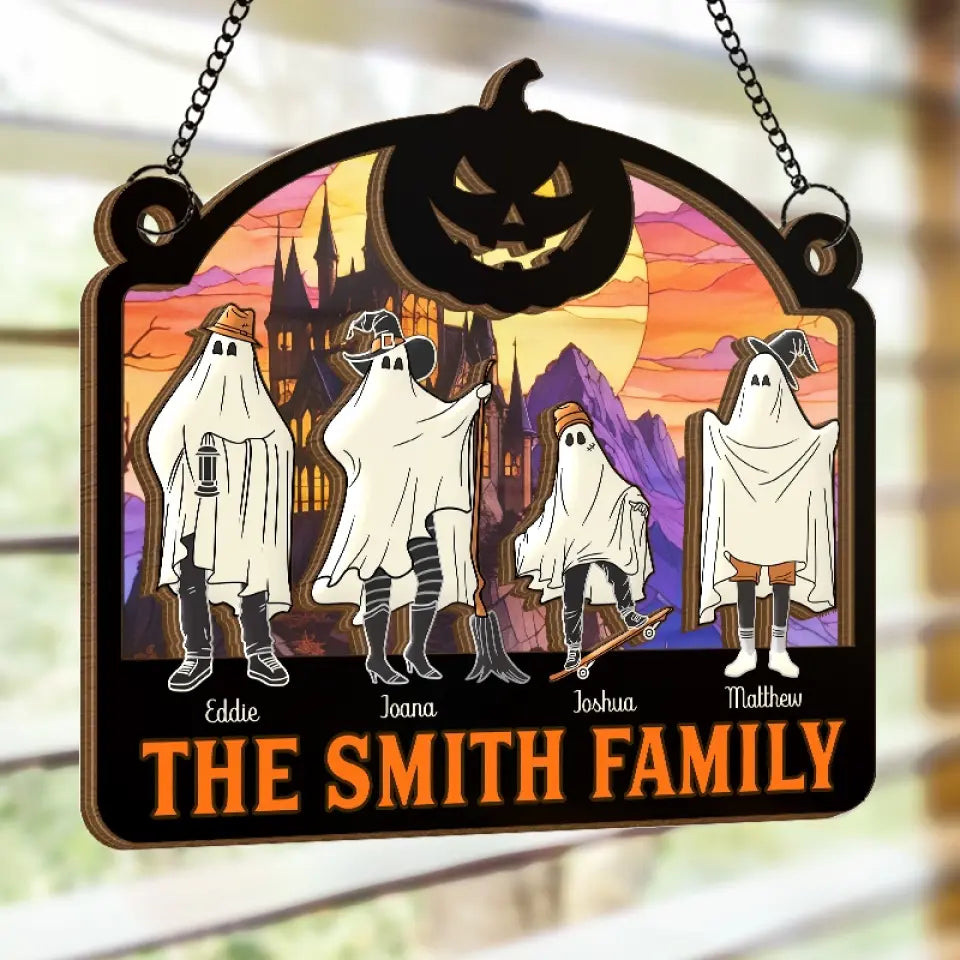 We're Hiding In The Walls, Creeping Out At Midnight - Family Personalized Window Hanging Suncatcher - Halloween Gift For Family Members   ORHA2208