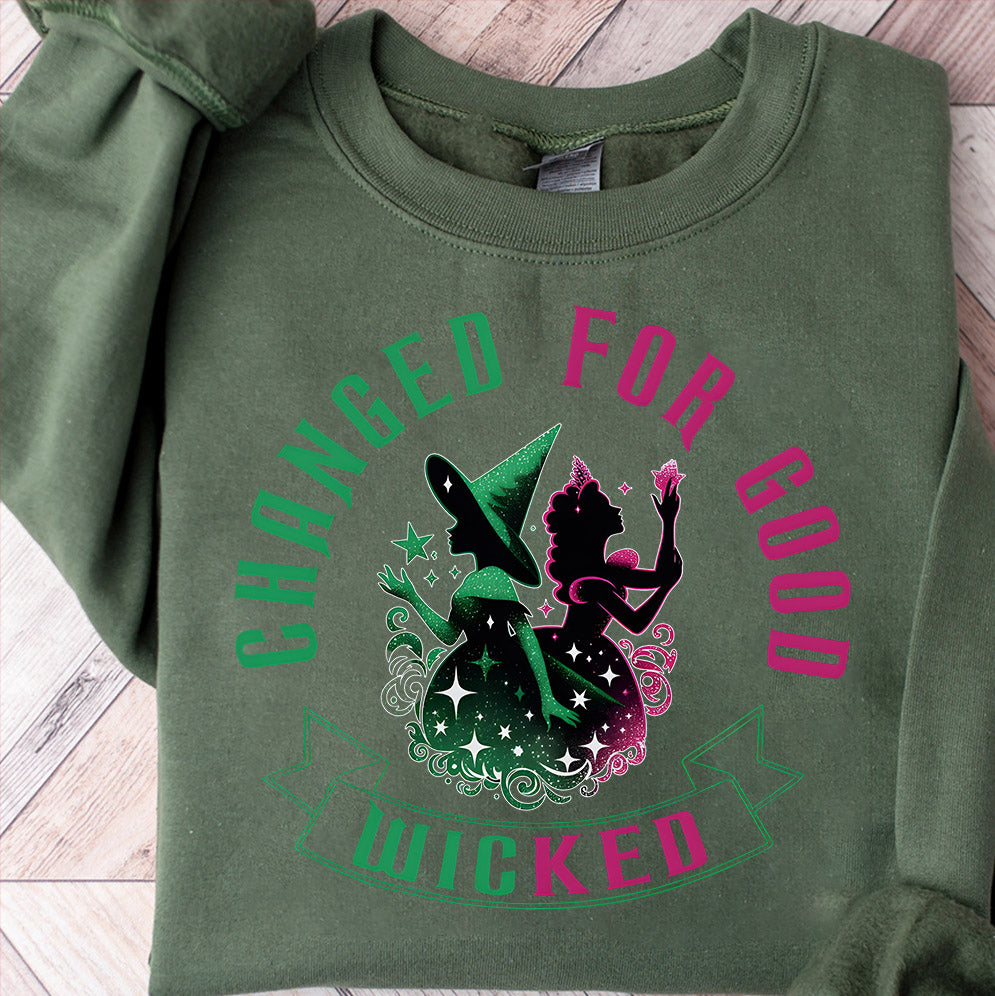 Wicked Change For Good Glitter Shirt, Elphaba and Glinda Shirt Hoodie, Witches Of OZ Funny, Wicked Musical Movie Fan Xmas Gift