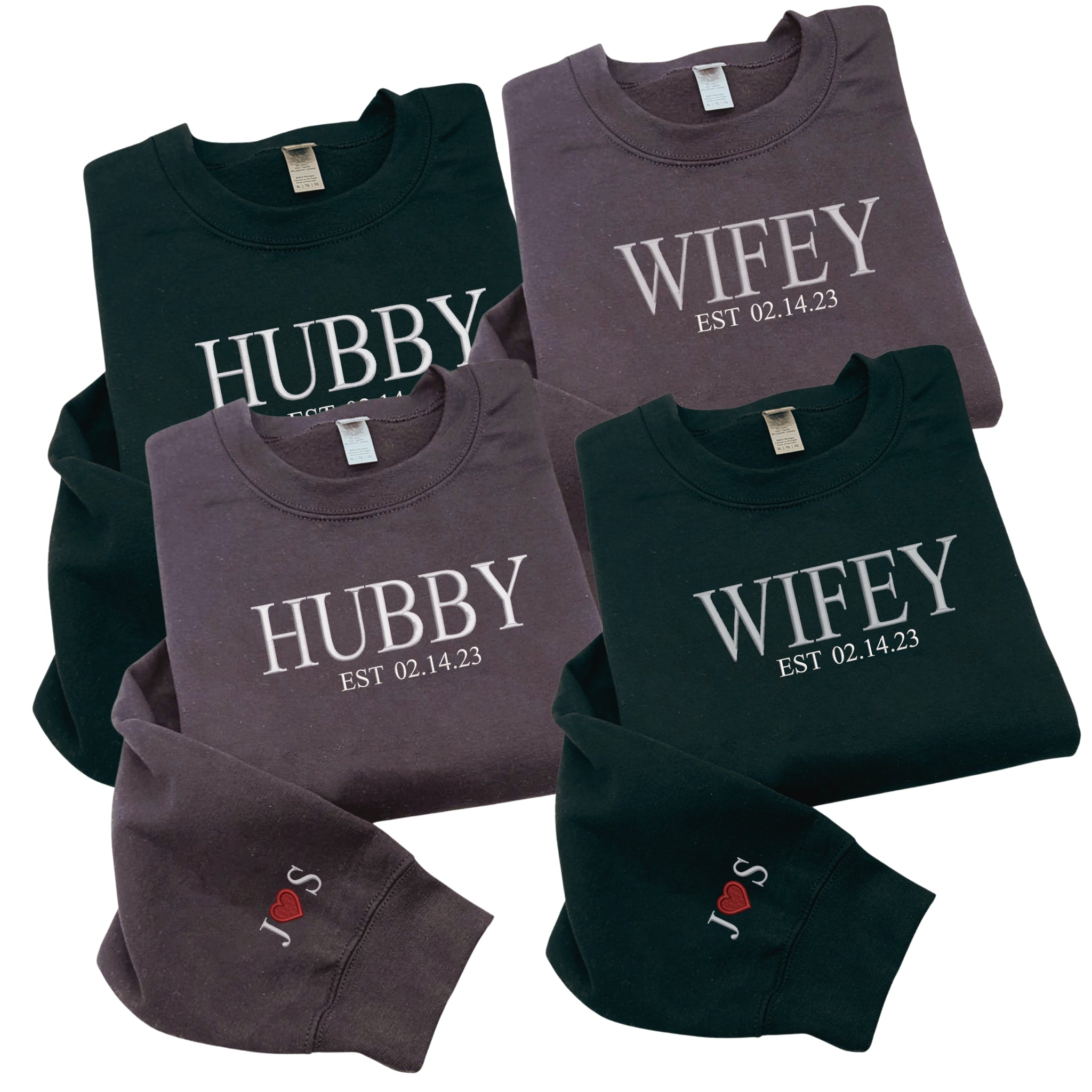 Customized Wifey and Hubby Sweatshirts, Bridal Couple Pullover, Personalized Wifey Sweater, Honeymoon Gift em4