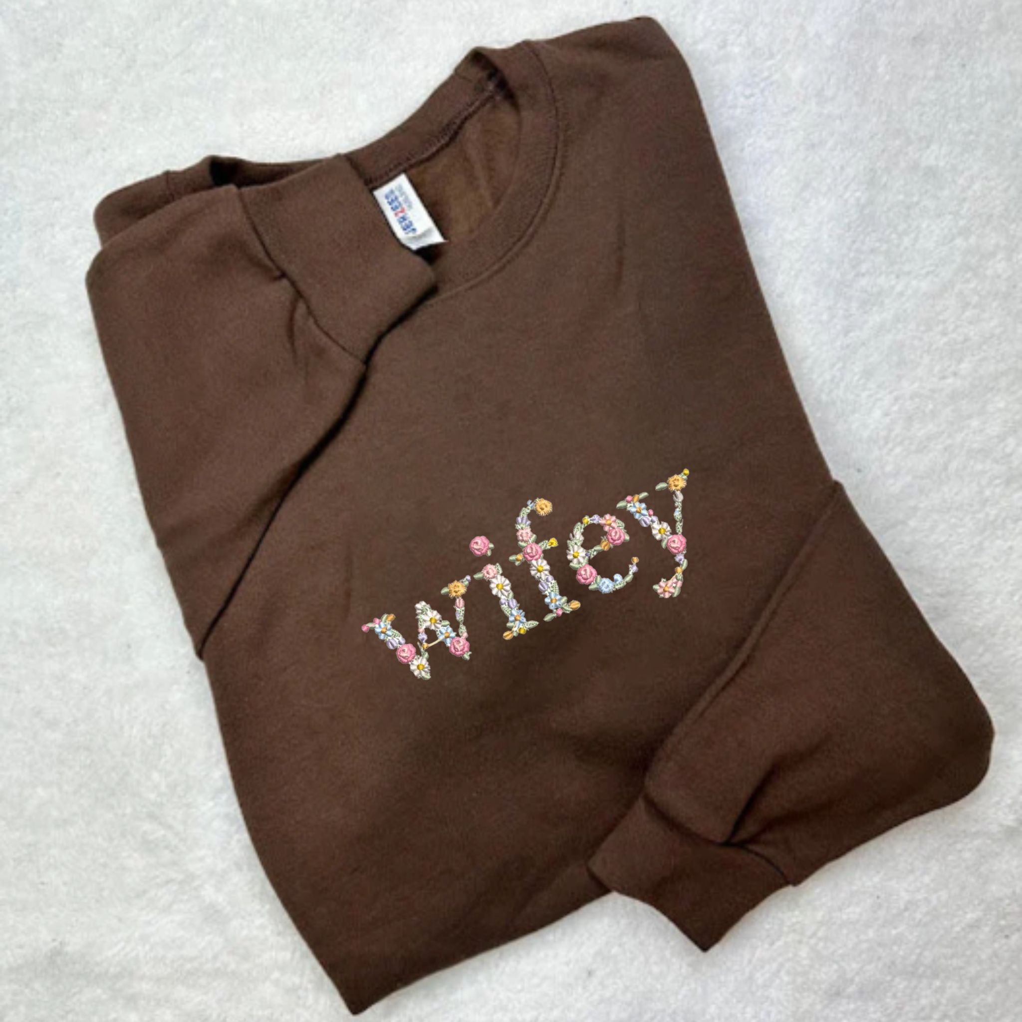 Wifey Sweatshirt Custom Text Embroidered with Day On Sleeve, Best Valentine Gift For Wife EM3