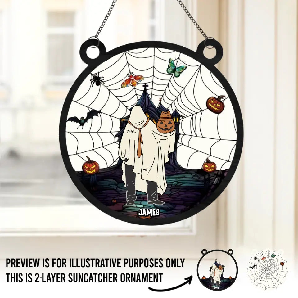 Wishing You A Haunting Night - Family Personalized Window Hanging Suncatcher - Halloween Gift For Family Members   ORHA2208