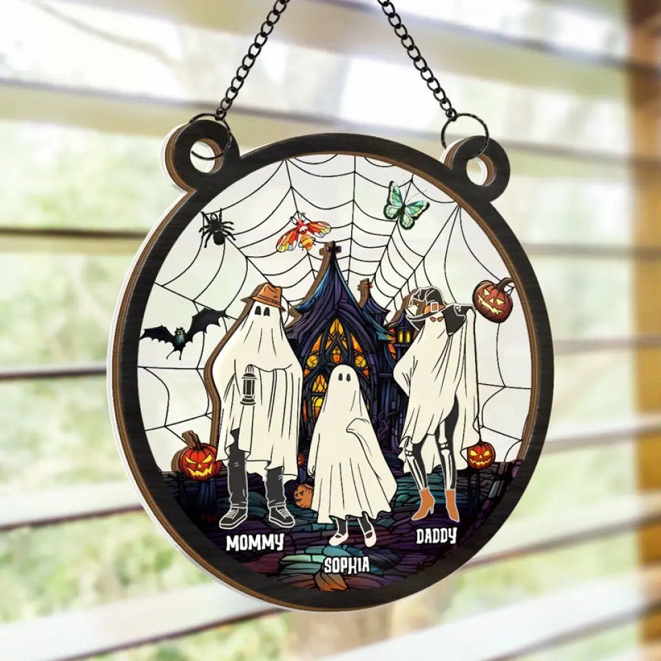 Wishing You A Haunting Night - Family Personalized Window Hanging Suncatcher - Halloween Gift For Family Members   ORHA2208