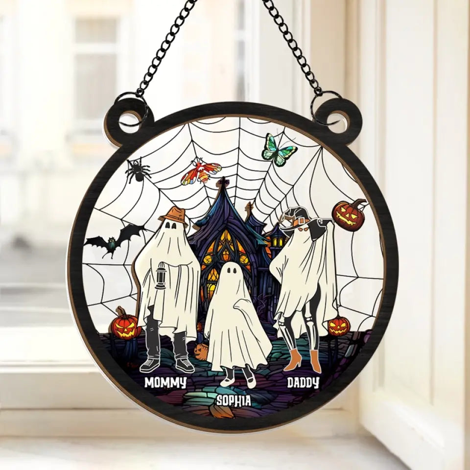 Wishing You A Haunting Night - Family Personalized Window Hanging Suncatcher - Halloween Gift For Family Members   ORHA2208