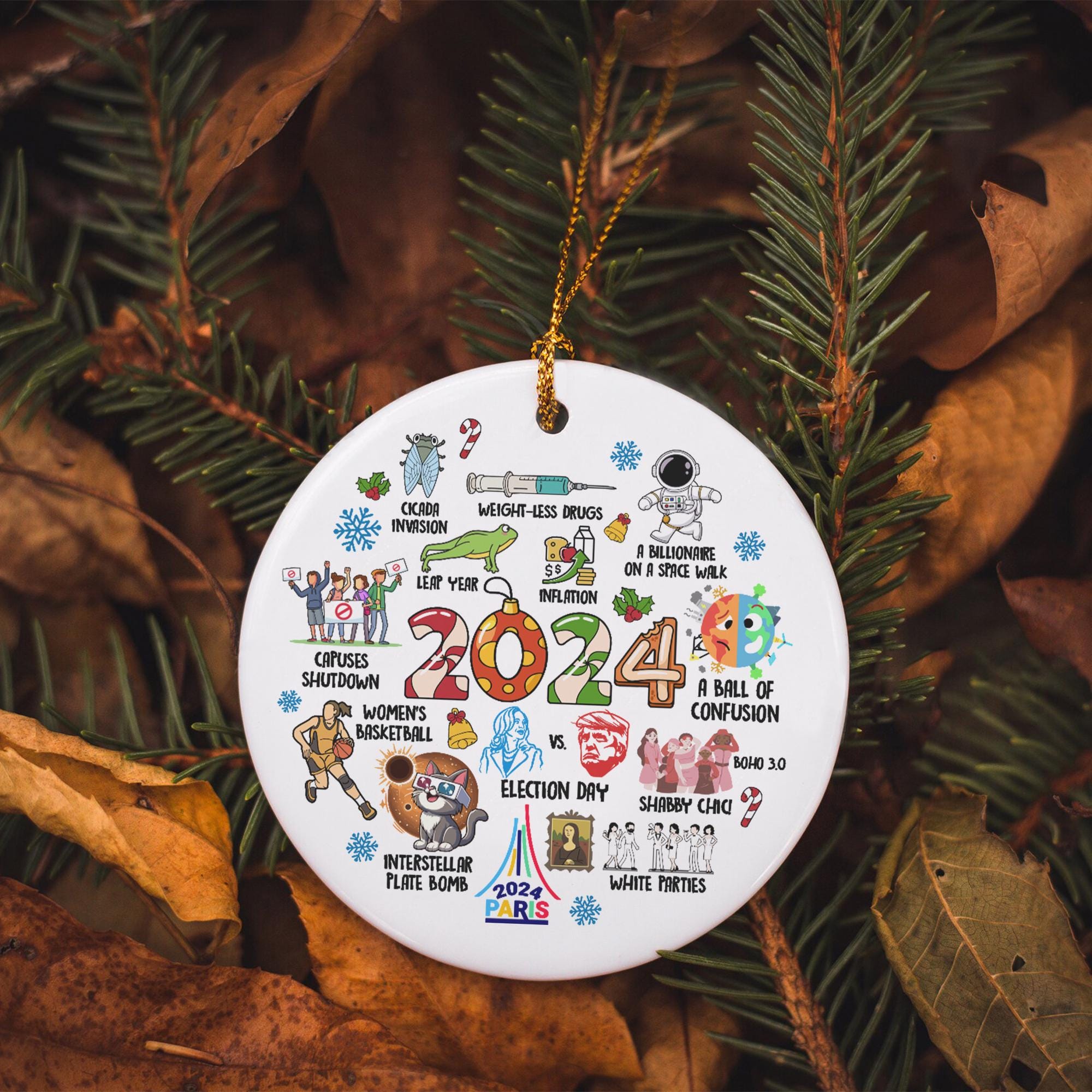 Year In Review 2024 Christmas Ornament, Notable Events 2024 Ornament, Newsmaker Cute 2024 Ornament, Year to Remember, Commemorative 2024 HAOR15